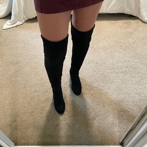 Tie Back Over the Knee Block Heeled Boots